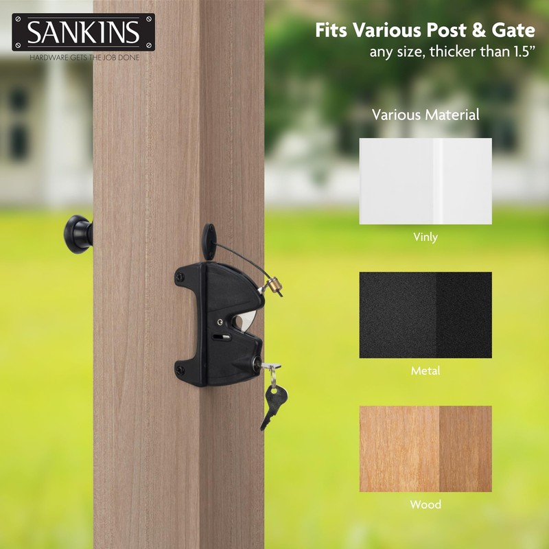 SANKINS Key Lockable Fence Gate Latch, 2 Sided Gate Lock