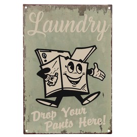 PXIYOU Laundry Drop Your Pants Here Vintage Retro Metal Sign Home Bathroom Laundry Decor Wash Room Signs 8X12Inch