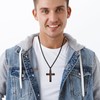 Flongo Men's Wooden Cross Necklace: Wooden Cross Pendant Necklace Black