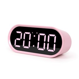 mooas Pop Mirror Digital Alarm Clock, LED Desk Pink Clock with Nightlight, Snooze, Temperature, Battery Operated Small Size Cute Mini Clock for Kids Girls Bedroom Livingroom Office (Pink)