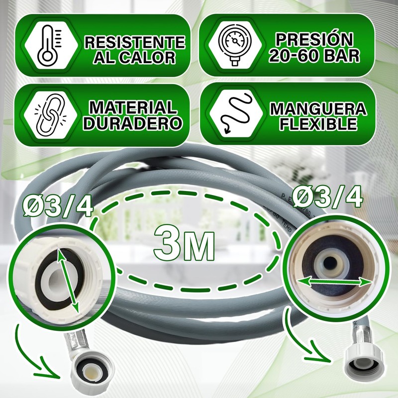 Inlet Hose Washing Machine and Dishwasher 3 m Safety Valve