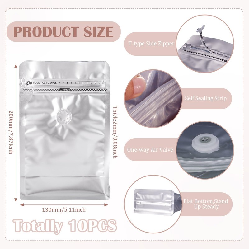 Crafans Coffee Bean Bags with Valve Rectangle Zipper Coffee Storage