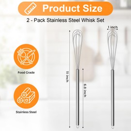 2‑Pcs 11‑Inch Mini Whisk, Small Whisk with Long‑Handle