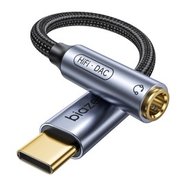 Biaze USB C Earphone Jack Conversion Adapter, Type-C 0.1 inch (3.5 mm) Audio Converter, Equipped with DAC, High Resolution Support, 16/24-bit, 48/96 kHz, 3-pole/4-pole, Microphone Calls, Volume