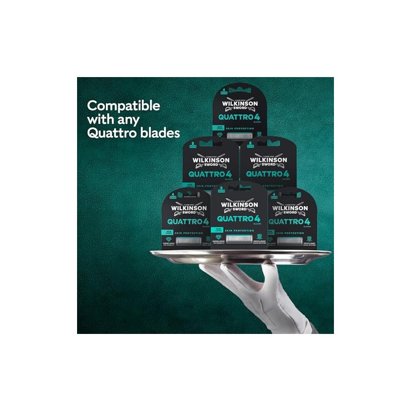 Wilkinson Sword Quattro Men’s Razor Handle, 1 Blade Refill |