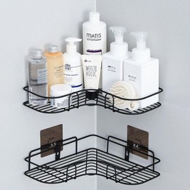 Set of 4 Wall-Mounted Iron Bathroom Storage Holders Option 1: L-Shaped Bathroom Iron Holder (Black) 2ea