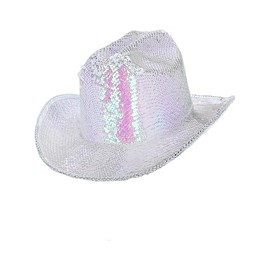 Smiffys Fever Deluxe Sequin Cowboy Hat, Iridescent White, Fever Accessories Fancy Dress, Western Dress Up Hats