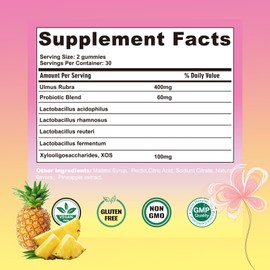 Boasi Her Juicy Feminine Probiotics Gummies, Women's Probiotic Slippery Elm,Pineapple Gummies for Women pH Balance,Digestive,Immune Health,60 Gummies