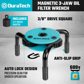 DURATECH Adjustable Oil Filter Wrench, Magnetic 3-Jaw Oil Filter Removal Tool, Large Sizes from 3" to 5.51"(76mm to 140mm), Ideal for Cars, Trucks, Tractor