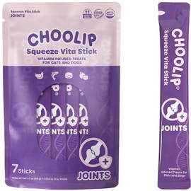 Choolip Squeeze Vita Stick Lickable Cat and Dog Treats, 7-Count Joint Support, Chicken and Salmon with MSM, Green-Lipped Mussel and Vitamin E, Vet-Formulated