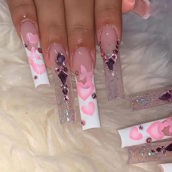 Press on Nails Coffin Long Length, 24 Pcs Natural Full