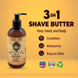 DeadeyeDick's 3-in-1 Shave Butter | Natural Shave Cream for Face, Head & Body | Gentle, Non-Irritating Formula for All Skin Types | 8 FL OZ