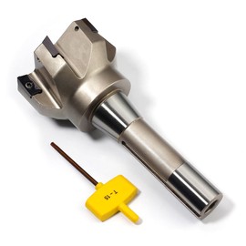 YUFUTOL Nickel Plated Indexable End Mill with 6 Pcs APKT1604 Carbide Inserts, 3"Cutting Diameter, 90 Degree, R8 Shank, 6 Flutes