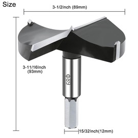NICAVKIT 3-1/2 Inch Carbide Forstner Drill Bit, Carbide Tipped Forstner Bit for Hard Wood, Wood Drilling Bit Woodworking Hinge Cutter Tool Kits for Wood Plywood Plastic