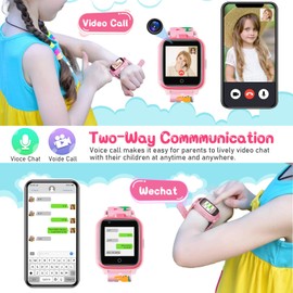 4G Kids Smartwatch, Mingfuxin Waterproof Smartwatch Phone with Dual Camera, Kids GPS Tracker with WiFi Video Phone Call SOS for Girls Boys 3-14 Birthday Gifts (Pink)