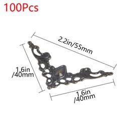 Geesatis 100 pcs Antique Corner Protector Cover Bronze Book Scrapbooking Albums Edge Guard Case Craft Corner Metal Decorative Protector, 1.6 x 1.6 x 2.2 inch / 42 x 42 x 57 mm