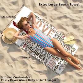 Religious Words Oversized Beach Towel,Lightweight Quick Dry Beach Towels for Adult,Extra Large Sand Free Thin Absorbent Towel for Travel Sports Swim Beach Yoga Camping,29.5” X 59”