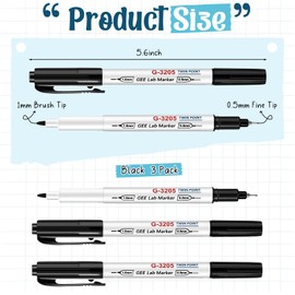 Janlaugh 3 Pcs Alcohol Resistant Laboratory Markers, Black Dual Head Permanent Freezer Pens with 0.5mm Fine Point and 1.0mm Makers Tip, Designed for Industrial, Lab and Hospital Use (Black)