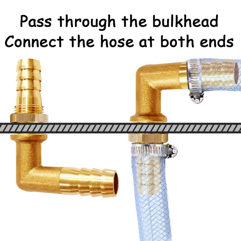 Uenede 2PCS Solid Brass 90°Elbow Barb Bulkhead Fitting 3/8”OD Barb