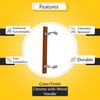 Brixwell Patio Door Handle with Brackets, Chrome Finish with Wood