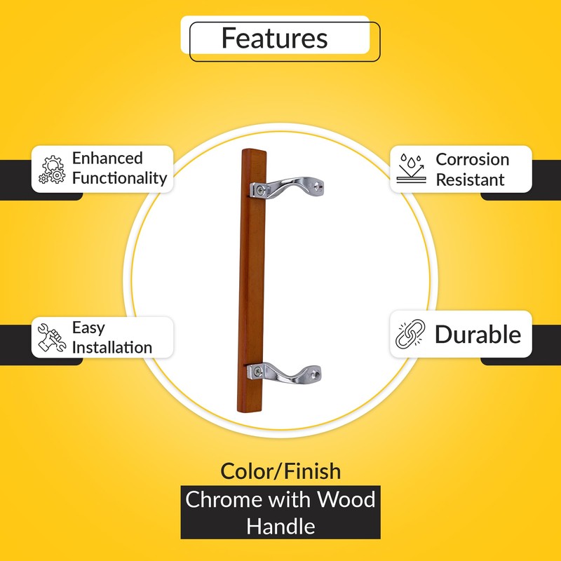 Brixwell Patio Door Handle with Brackets, Chrome Finish with Wood