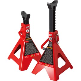 BIG RED T46002A Torin Steel Jack Stands: Double Locking, 6 Ton (12,000 lb) Capacity, Red, 1 Pair