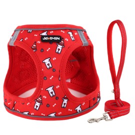 JdotMIN Plaid Dog Harness and Leash Set, Extra-Small/Small to Medium Dog and Cat Vest Harness No Pull, Escape Proof, For Walking Puppy and Kitten, For Travel and Car (Red, XXS)