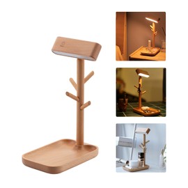 Vadifula Wooden Table Lamp Tree Trunk Wood Column Rechargeable Led Desk Lamps Magnetic 360°Rotate Battery Powered Wall Night Lights for Bedside Living Edge Table (Beech)
