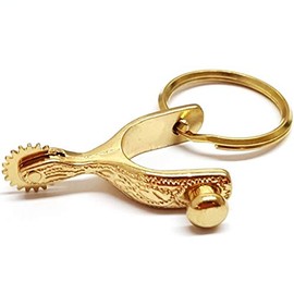 Show Me Country Brass Plated Engraved Movable Spur Key Chain, Gold, 3" x 1 1/8"