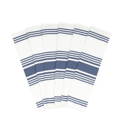 Blue Kitchen Towels - 6 Pack, 100% Cotton, 30"x20" Blue Stripes Cotton Tea Towels with Hanging Loop - Absorbent, Durable, and Washable Indigo Dish Towels - Lint-Free Indigo Kitchen Towels (6 Pack)