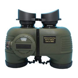 Hooway 7x50 HD Waterproof Military Marine Binoculars w/Internal Rangefinder & Compass for,Bird Watching,Boating and More(Army Green) …