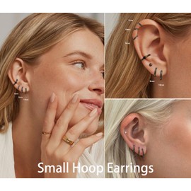 Small Gold Hoop Earrings for Women Set: 5 Pairs Lightweight 14K Gold Minimalist Huggie Hoop Earrings Cartilage Hoop Earring Helix Earring Tiny Gold Hoops for Women Men Girls 1.6MM Thickness Hypoallergenic Earring Sets for Multiple Piercing (Black - 5 Pai