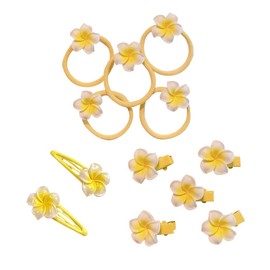 12 Pcs Kids Plumeria Hair Accessories Flower Hair Ties Elastics Hawaii Snap Hair Clips Hairpins Hawaiian Cute Hair Barrette Tropical Vacation Party Hair Decorations