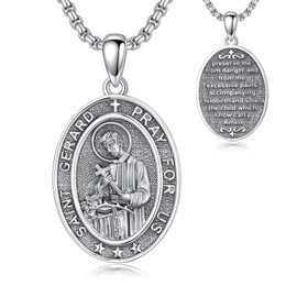 Cargari Saint Gerard Necklace 925 Sterling Silver St Gerard Medal Pendant Protection Jewelry Oval Religious Pregnant Patron Medallion Gift for Women Men