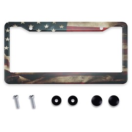 Smooffly Vintage American Flag License Plate Frames Decorative Metal Personalize Front Car Tag Frames Aluminum License Plate Holder for Standard Us Canada 12.2 x 6.3 Inch