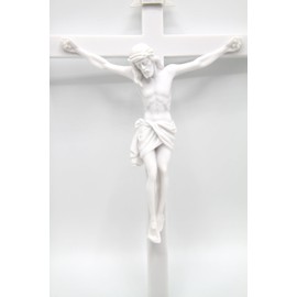 Vittoria Collection 13" Wall Crucifix Cross Jesus White Stone Corpus Italian Statue Sculpture Made in Italy