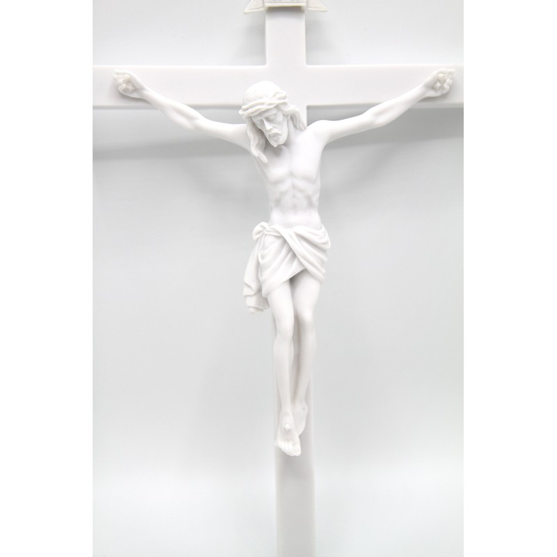 Vittoria Collection 13" Wall Crucifix Cross Jesus White Stone Corpus