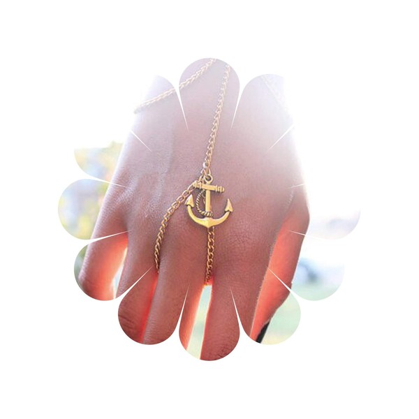 TseenYi Anchor Finger Ring Bracelet Gold Slave Bracelet Hand Chain