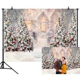 CapiSco 8X6FT Winter Christmas Backdrop Background for Photography White Snow Pine Tree Snowflake Background for Newborn Children Birthday Christmas Party Gift Decor Photo Shoot Backdrops SCO128B