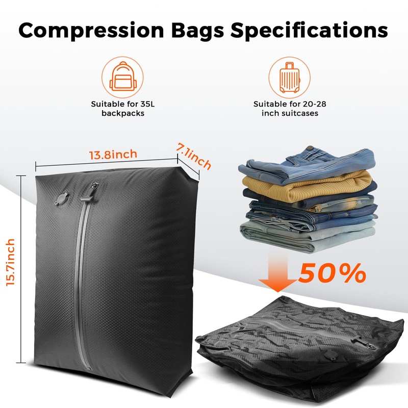 Vacuum Bags for Travel Luggage with Electric Pump, IP67 Reusable