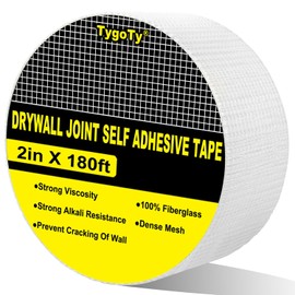 TygoTy Drywall Joint Mesh Tape 2“×180 Ft，Strong Self-Adhesive 100% Fiberglass Drywall Repair Tape for Wall Crack and Seam Patch,White