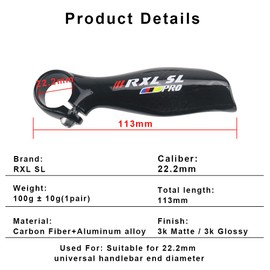 Mountain Bike Handlebar Ends RXL SL 1 Pair Hand Grips Ends 22.2mm Carbon Fiber Bike Bar Ends For Cycling Ergonomic Design Cycling Accessories 3K Glossy