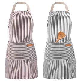 Tczecoo Pack of 2 Kitchen Apron, Baking Apron with 2 Pockets, Adjustable Apron, Unisex Cooking Apron, Neck Strap Aprons for Kitchen, Cooking, Baking, Restaurant, Cafe, Grey + blue
