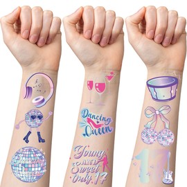 Dance Queen Party Temporary Tattoos - 200+ Disco 17th Birthday Girl Party Decorations, 70s Groovy Party Favors Fake Tattoo for Girls (8 sheets)