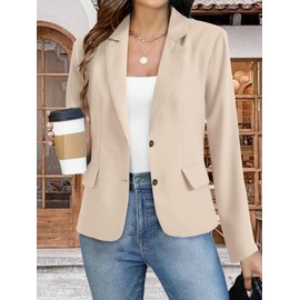 KIFOVEN Women’s Casual Blazer Open Front Long Sleeve Lapel Collar Work Office Jacket Suit Beige Medium