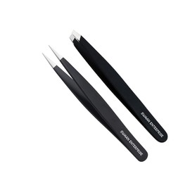 Swaan Stainless Steel Slant Tip and Pointed Eyebrow Grooming Tweezers Set - Facial Hair Remover - Perfect for Ingrown Hair, Splinter and Blackhead Removal (Black)