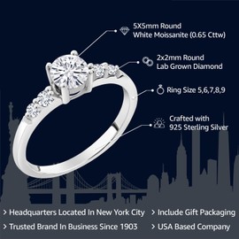Gem Stone King 925 Sterling Silver 5MM Round Gemstone Birthstone and White Lab Grown Diamond Engagement Ring | Wedding Anniversary Promise Ring For Women | Available In Size 5, 6, 7, 8, 9