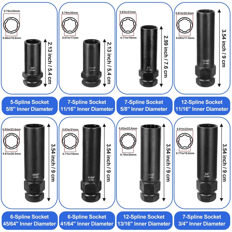 Builimeer Spline Lug Nut Socket Set - 8 Pieces