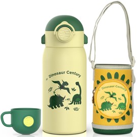 Fjbottle 600 ml Children's Stainless Steel Water Bottle with Straw + 2 Lids, BPA-Free, Leak-Proof, Double-Walled Children's Bottle, Water Bottle for Nursery/School/Outdoor