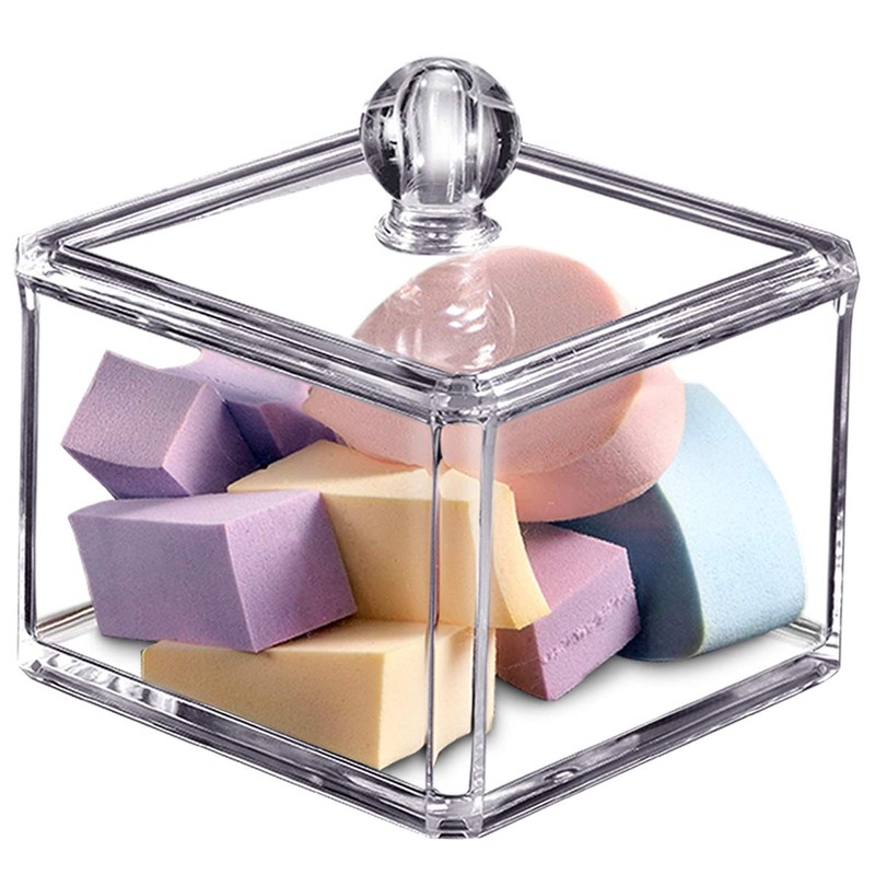 SheeChung Modern Square Acrylic Qtip Holder - Clear Apothecary Jar